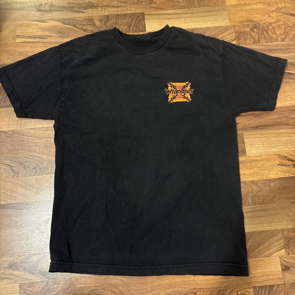 Vintage 90’s Wrangler Biker Y2K Faded Black Fire Shirt Check For Measurements